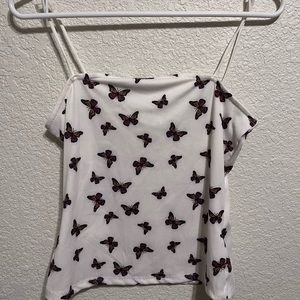 Belle Tweed butterfly spaghetti strap tank top